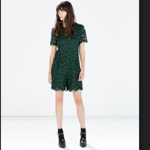 New Zara Elegant Dark Forest Green Lace Playsuit S